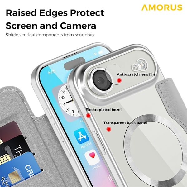 AMORUS iPhone Air Plånboksfodral MagSafe RFID-Skydd - Titangråå Grå
