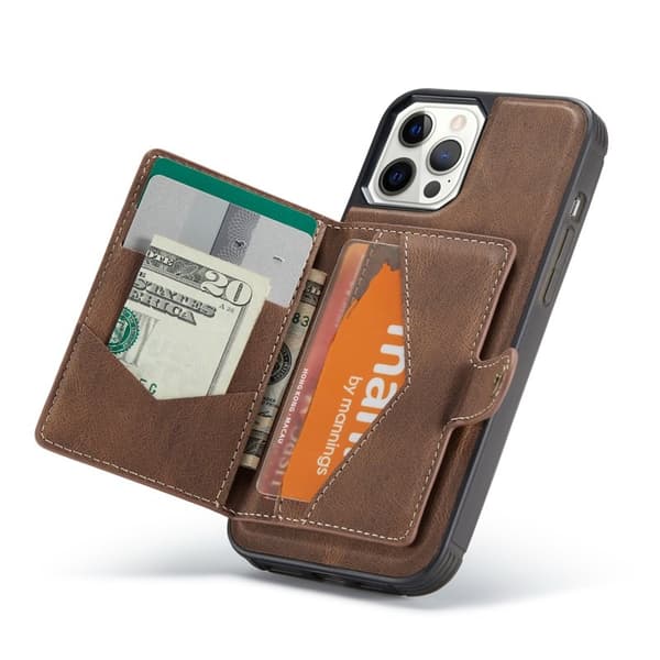 JEEHOOD Detachable Magnetic Wallet Mobilskal iPhone 12 Pro - Brun