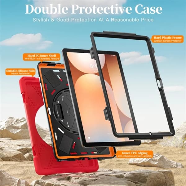 Mobilskal till Galaxy Tab A11 Plus Kickstand Silikon Axelrem Röd