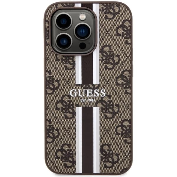 Guess iPhone 15 Pro Mobilskal Magsafe 4G Printed Stripes - Brun Brun