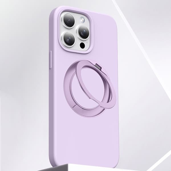 Mobilskal till iPhone 15 Pro MagSafe Silikon Roterande Kickstand - Lila Lila