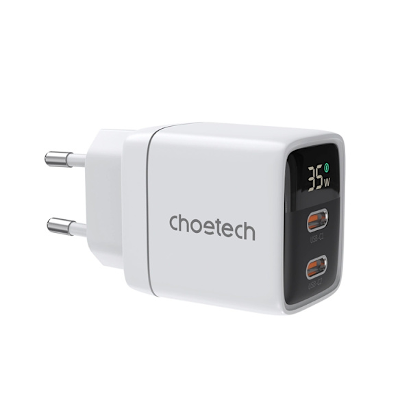 Choetech Väggladdare 35W GaN 2xUSB-C - Vit