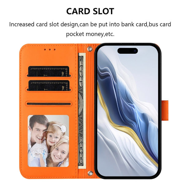 OnePlus 15 Konstläder Plånboksfodral Love Cat Pattern Imprint Orange
