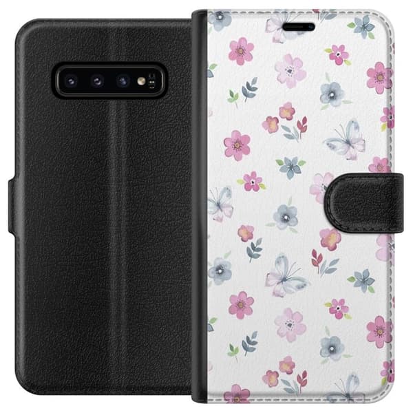 Pung Taske til Samsung Galaxy S10 med blomster og sommerfugle
