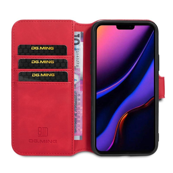 DG.MING Retro Wallet Mobilskal i Konstläder för iPhone 11 Pro Max - Röd