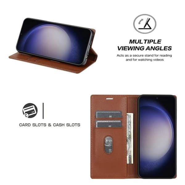 Samsung Galaxy S26 Plånboksfodral Magnetisk Stängning Konstläder - Brun