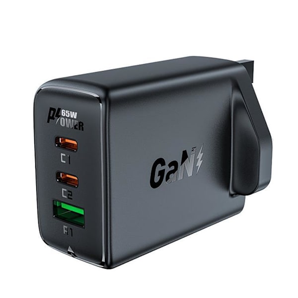 Acefast  UK Väggladdare 65W 1xUSB Till 2xUSB-C - Svart Svart