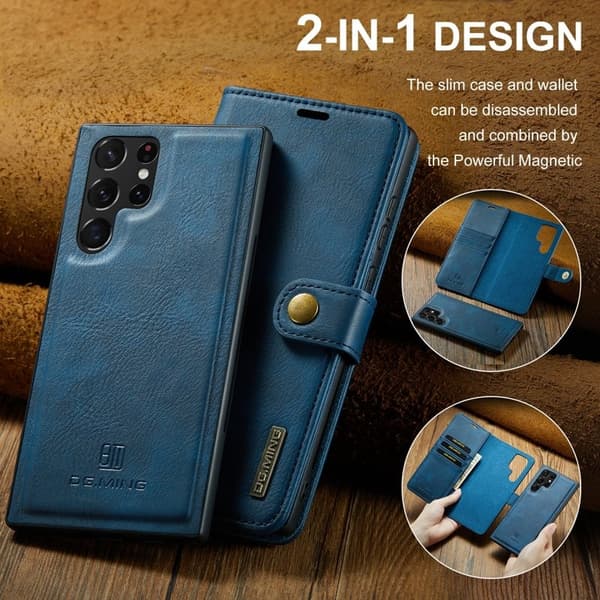 DG.MING Samsung Galaxy S24 Ultra Plånboksfodral Äkta läder Blå