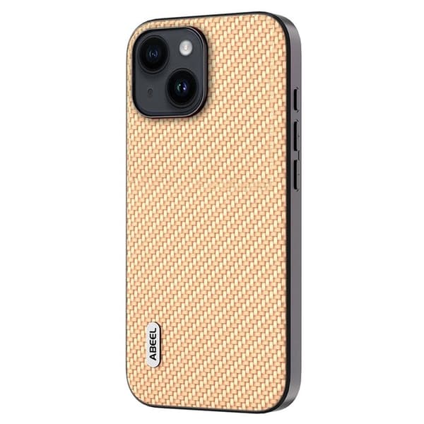 ABEEL Mobilskal till iPhone 14 Plus i Kolfiber PU Läder Beige