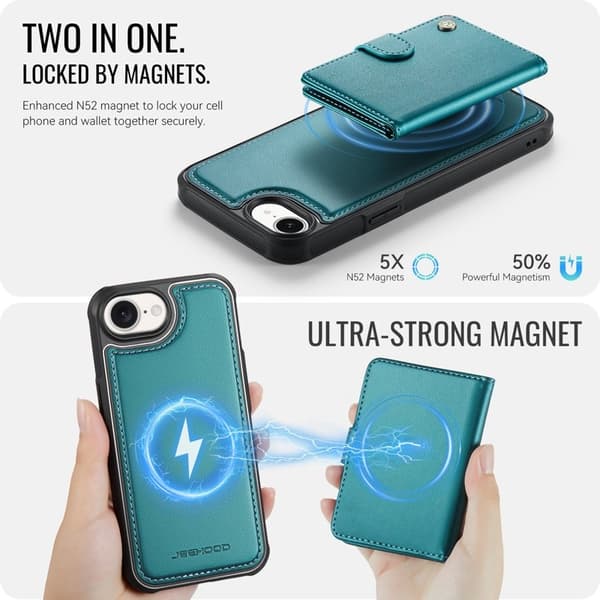 JEEHOOD J09 Mobilskal till iPhone 16e RFID Låsfunktion Läder Grön