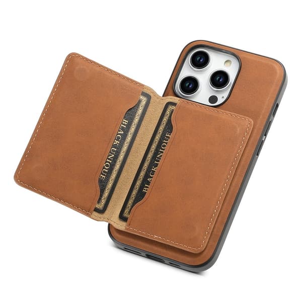 DENIOR D13 Mobilskal till iPhone 15 Pro Läder+TPU+PC Brun