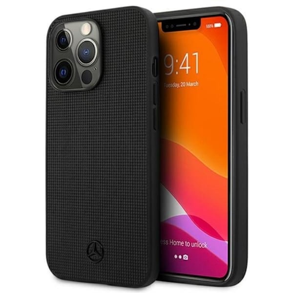 Mercedes iPhone 13 Pro Skal Läder Meshed Metal Logo - Svart Svart