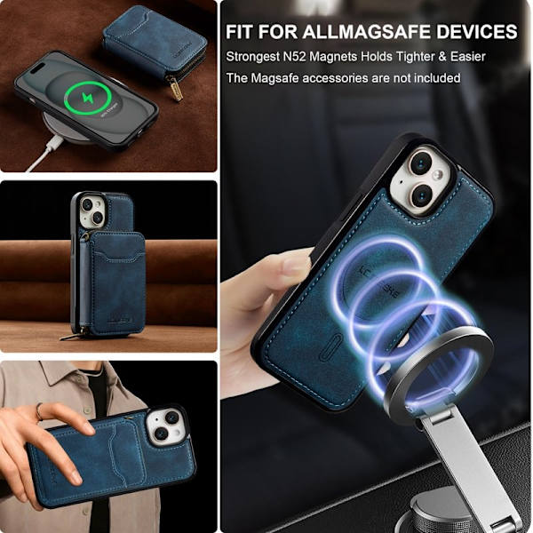 LC.IMEEKE L6 iPhone 14/13 Plånboksfodral Magnetiskt - Blå Konstläder