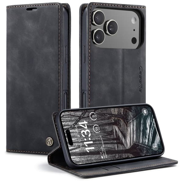CASEME 013 iPhone 17 Pro Case Plånboksfodral Konstläder - Svart
