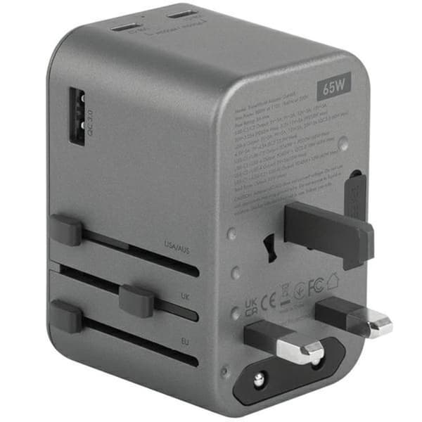 Energea Rejseoplader 65W 2xUSB-C 1xUSB-A PD-PPS-QC 3.0 Grå