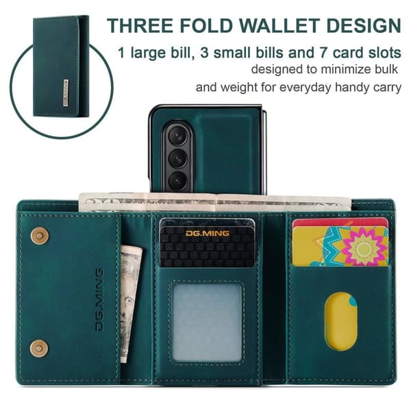 DG.MING Konstläder Plånboksfodral för Samsung Galaxy Z Fold3 5G Grön