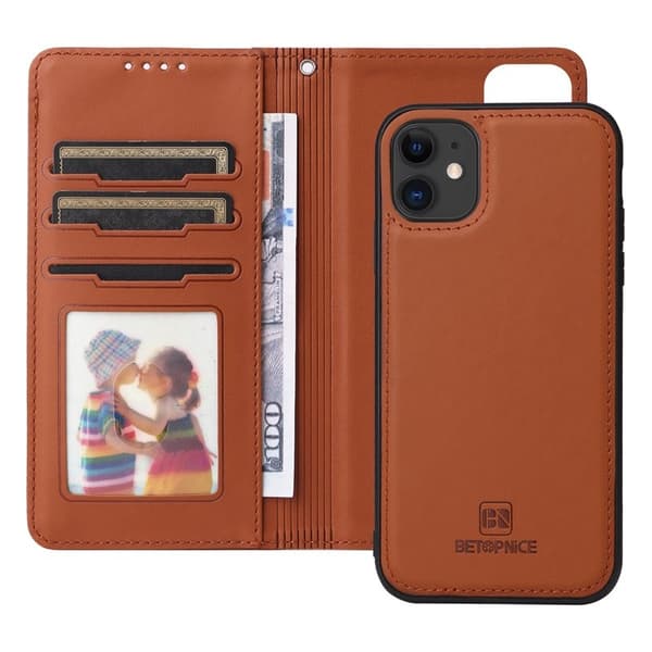 BETOPNICE iPhone 11 Plånboksfodral Magnetiskt Detachable Konstläder - Brun