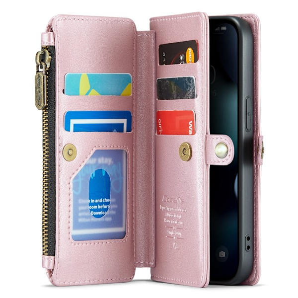 CASEME Plånboksfodral Konstläder för iPhone 13 mini med kortfack - Rosa