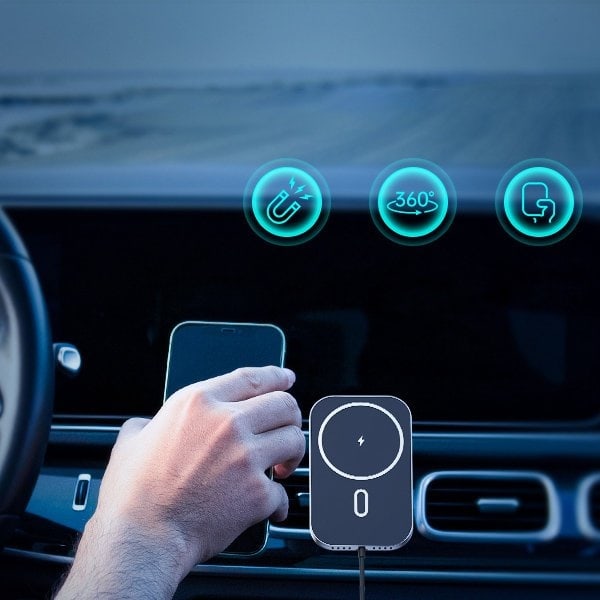 Choetech MagSafe Magnetfäste För Bil Induktiv Qi-laddare 15W - Svart Svart