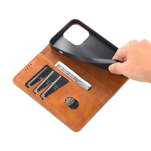AZNS iPhone 16 Pro Plånboksfodral Konstläder - Brun