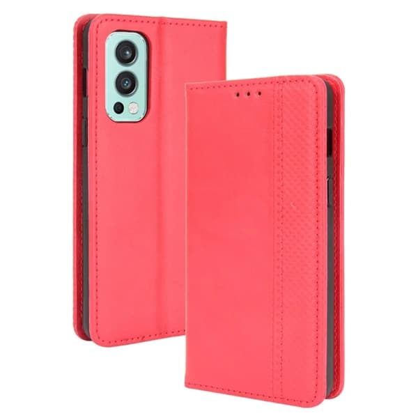 OnePlus Nord 2 5G Plånboksfodral Retro Style Flip Stativ Röd