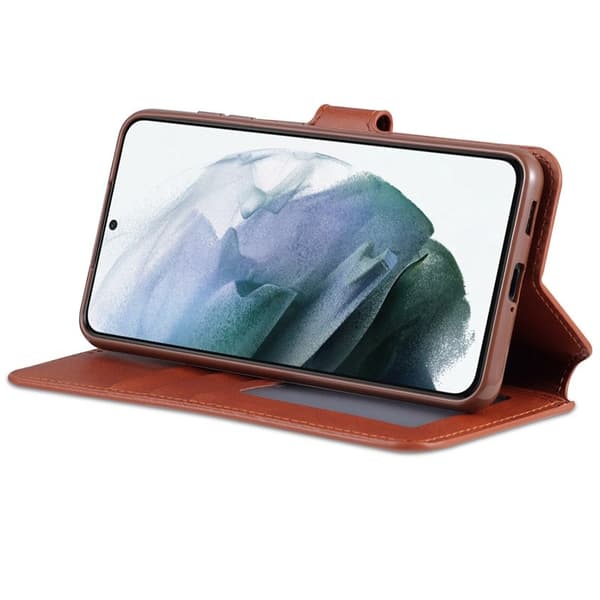 AZNS Samsung Galaxy S21 FE Plånboksfodral i Konstläder - Brun