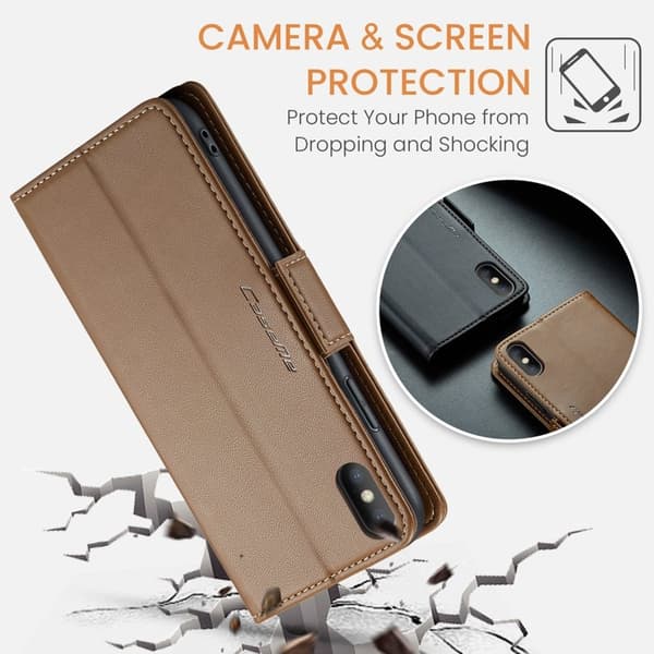CASEME iPhone XS Max Plånboksfodral Konstläder RFID-Skydd 3 Kortfack Brun