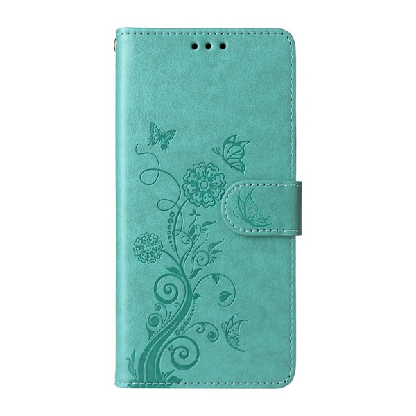Samsung Galaxy S26 Plus Plånboksfodral Konstläder Blomtryck Ställ - Grön