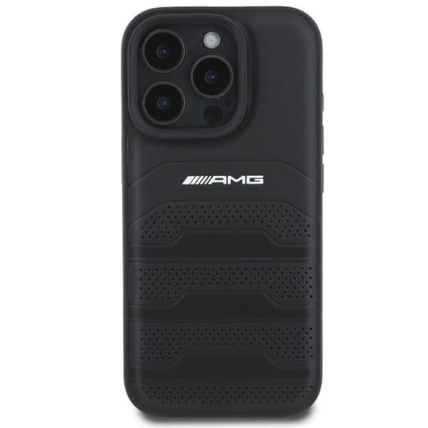 Mercedes telefontaske til iPhone 16 Pro Max AMG læderprægede linjer Black
