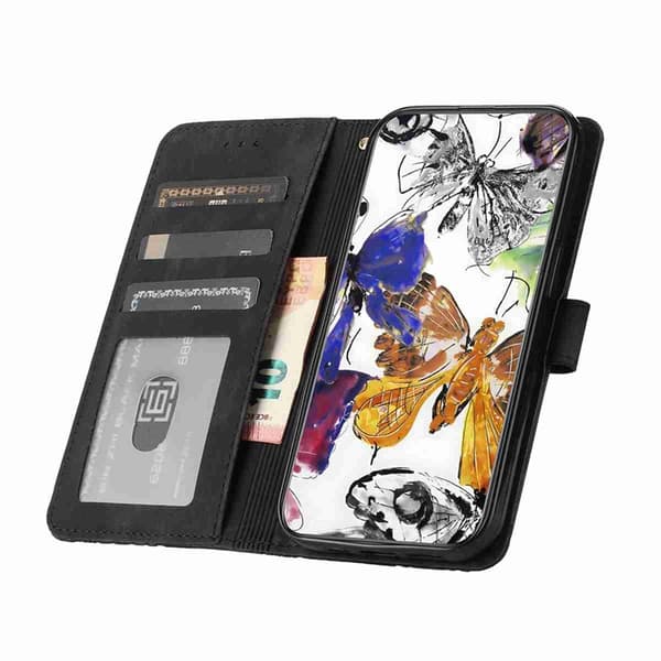 OnePlus 15 5G Konstläder Plånboksfodral Butterfly Skin-Touch Svart
