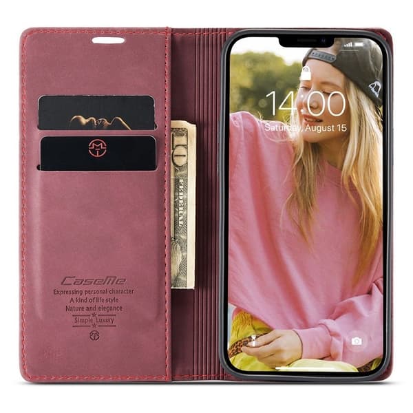 CASEME 013 Design Plånboksfodral i Konstläder för iPhone 13 - Röd