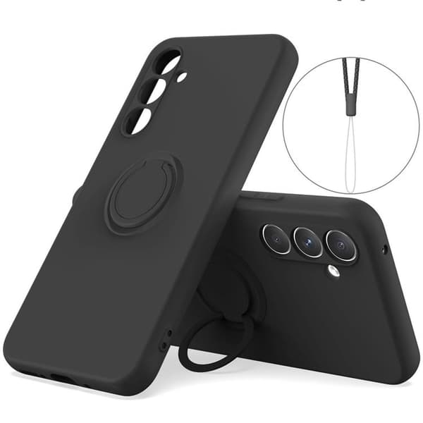 Mobilskal till Galaxy S25 Plus Ring Kickstand med Rem Svart