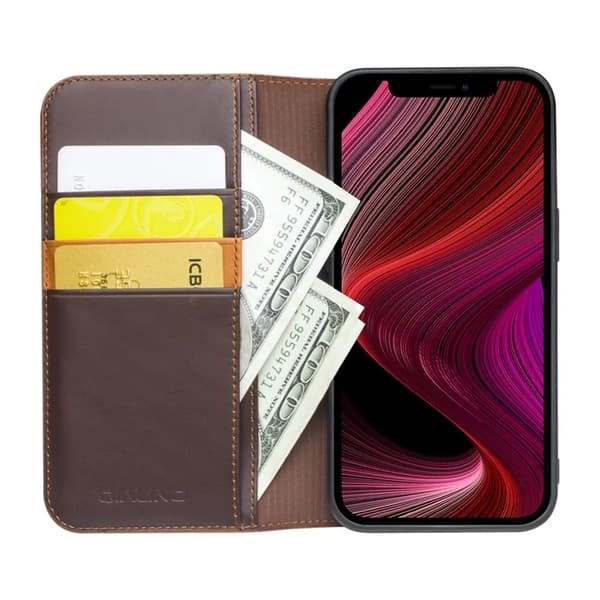 QIALINO iPhone 13 Mini Plånboksfodral Cowhide Äkta Läder - Brun Brun