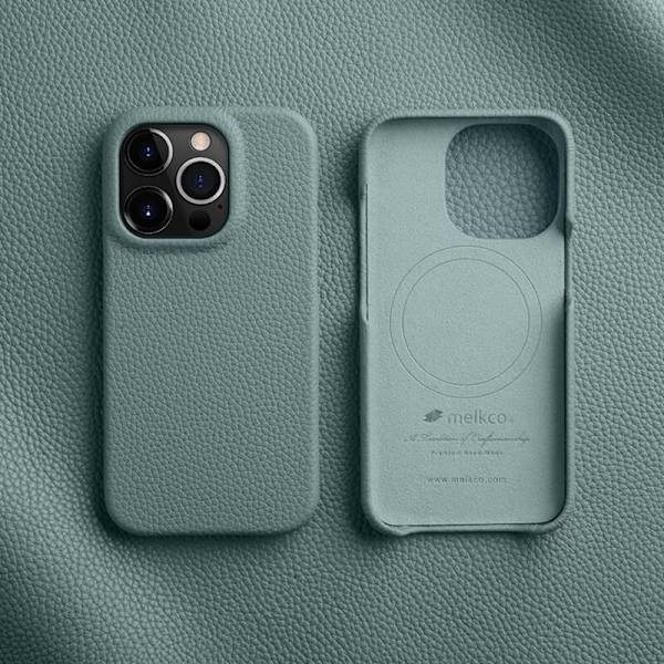 MELKCO Mobilskal till iPhone 14 Pro Äkta Läder PC Magnet Blå