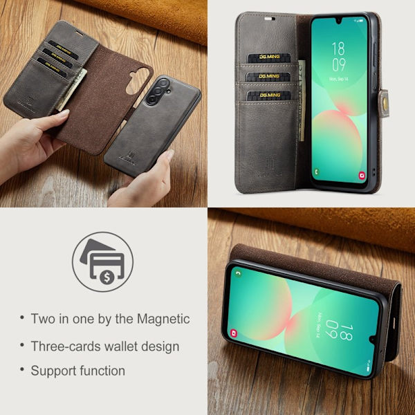 DG.MING Samsung Galaxy A26 5G Plånboksfodral Äkta läderGrå