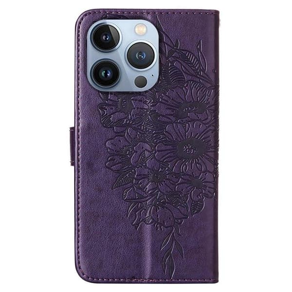iPhone 14 Pro Max -lompakkokotelo Butterfly Flower Imprinted - Lila Lila