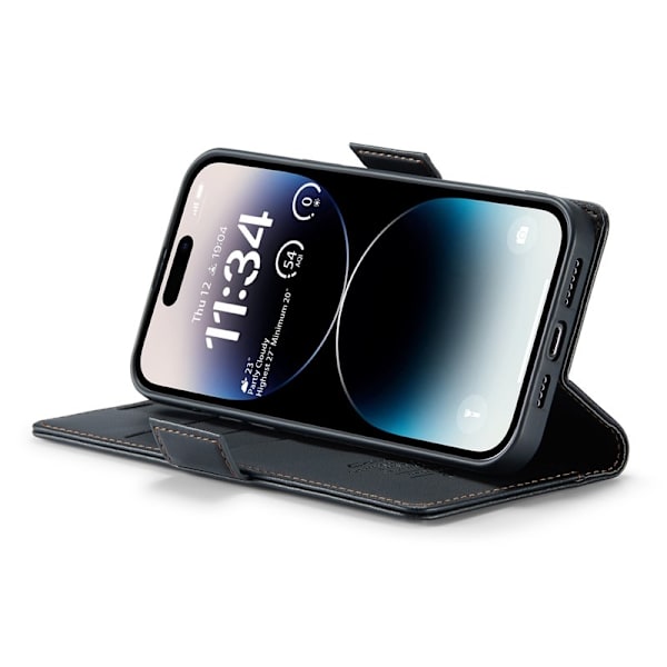 CASEME iPhone 14 Pro Max Plånboksfodral Konstläder RFID-Skydd Svart