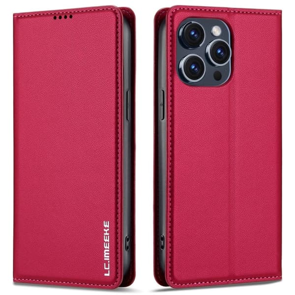 LC.IMEEKE L1 Series iPhone 15 Pro Plånboksfodral Konstläder - Röd