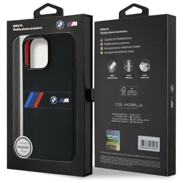 BMW Mobilskal till iPhone 16 Pro Max MagSafe Silikon Middle Stripe - Svart Svart