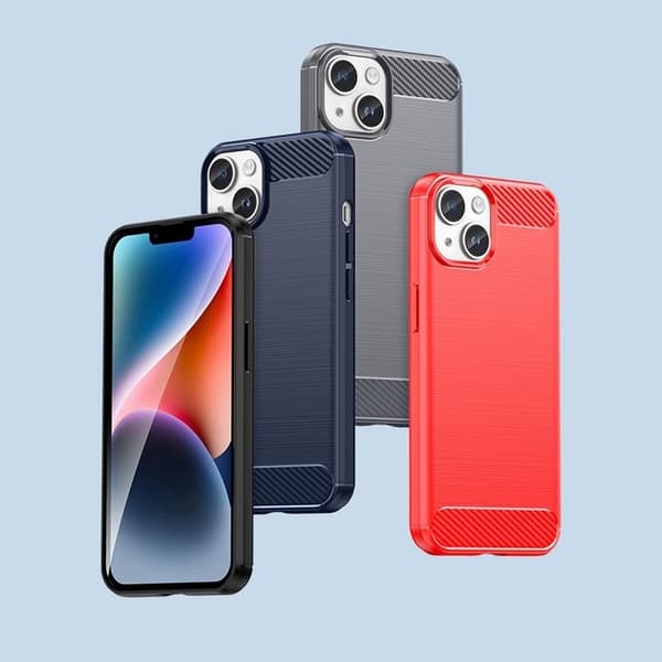 iPhone 14 Plus Skal Carbon Fiber Texture - Blå Blå
