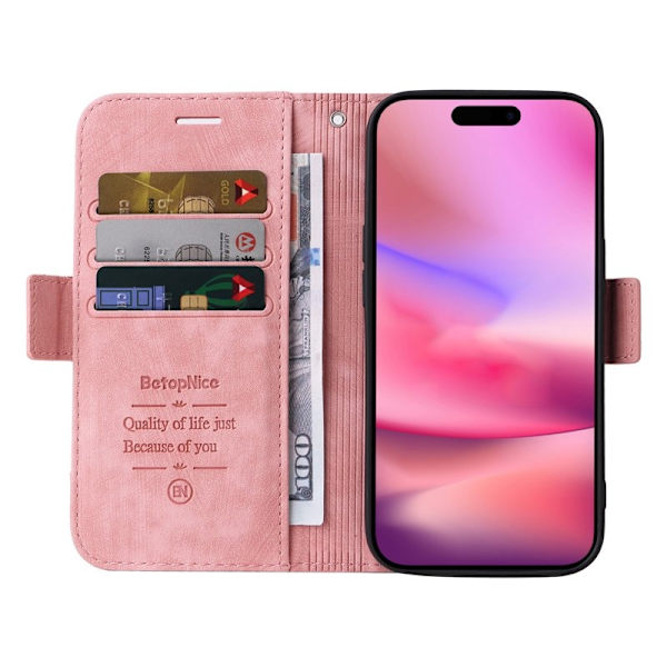 BETOPNICE 001 för iPhone 16 Plånboksfodral Konstläder - Rosa