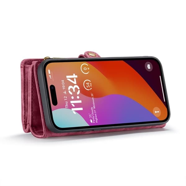 CASEME 008 iPhone 16 Pro Max Plånboksfodral Konstläder med Röd