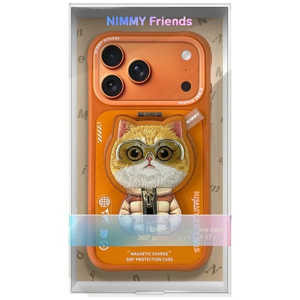 Nimmy Mobilskal til iPhone 17 Pro Max MagSafe Vedhæng Cool&Cute 2.0 Kat Orange Orange