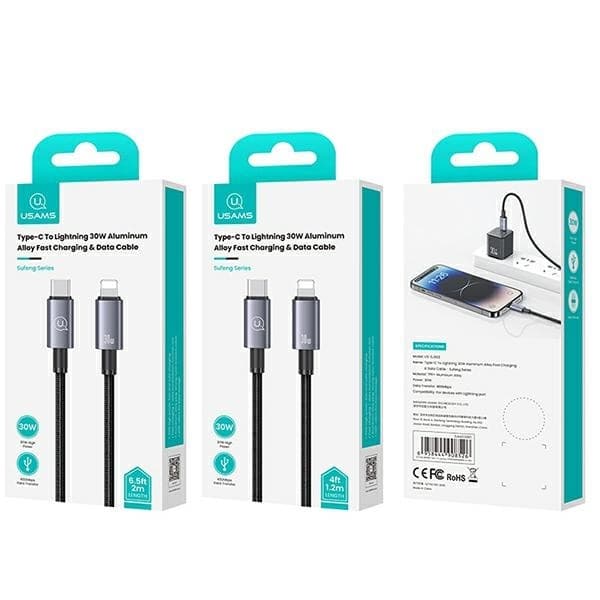 USAMS Kabel USB-C–Lightning 30W 1,2m (US-SJ662) - Stålgrå