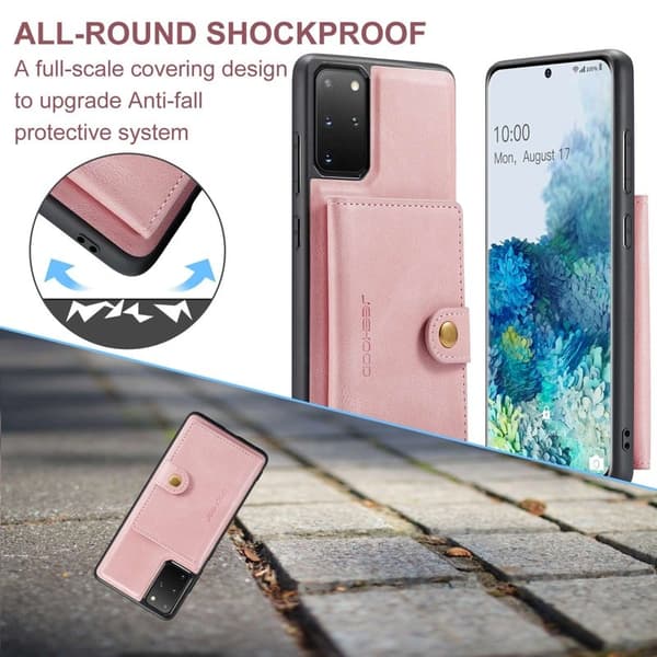 JEEHOOD Samsung Galaxy S20 Plus Konstläder Plånboksfodral 2-i-1 Roséguld