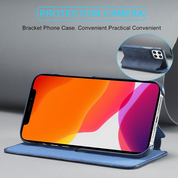 LC.IMEEKE iPhone 12 Pro Max Plånboksfodral Konstläder - Blå