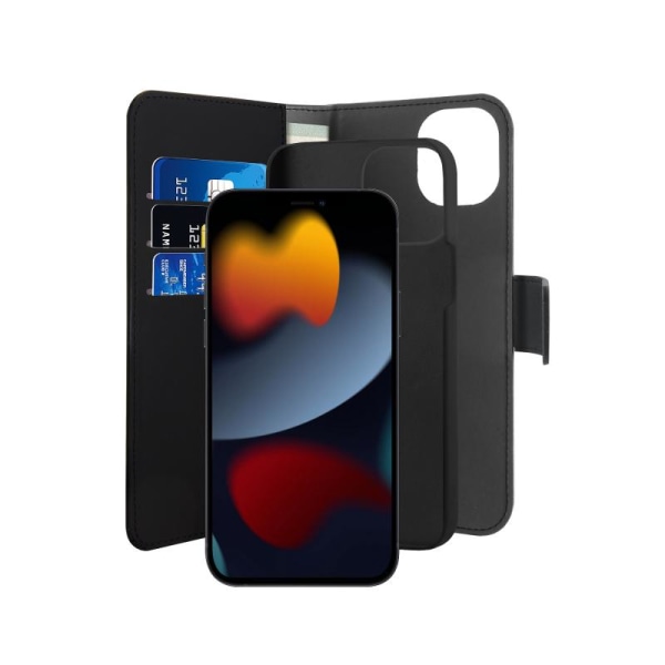 Puro Eco -nahkainen irrotettava lompakkokotelo iPhone 13 Mini - musta Black