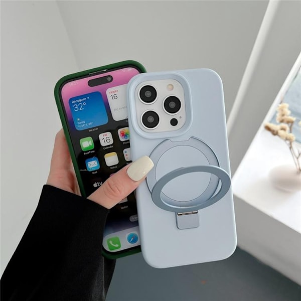 Mobilskal för iPhone 15 Pro Max MagSafe Liquid Silikon Kickstand - Babyblå Blå
