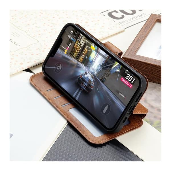 BOOM iPhone 14 Pro Plånboksfodral Calfskin - Brun Brun