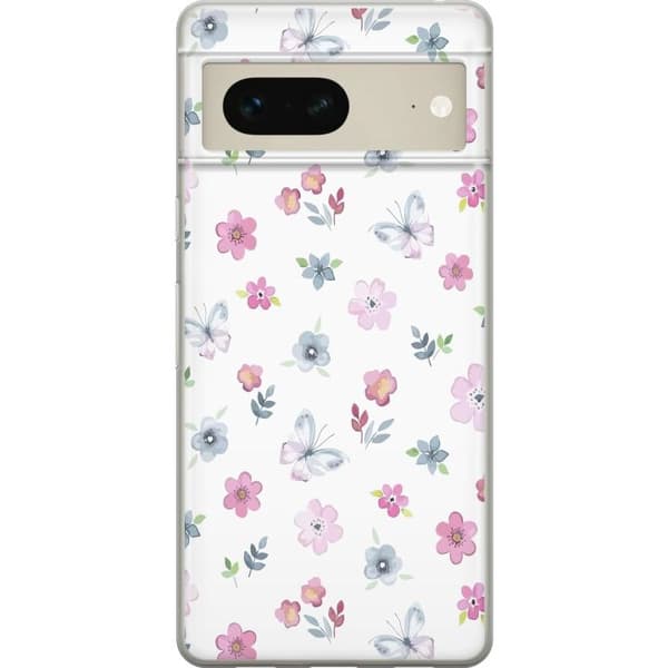 Google Pixel 7 telefontaske med blomster og sommerfugle